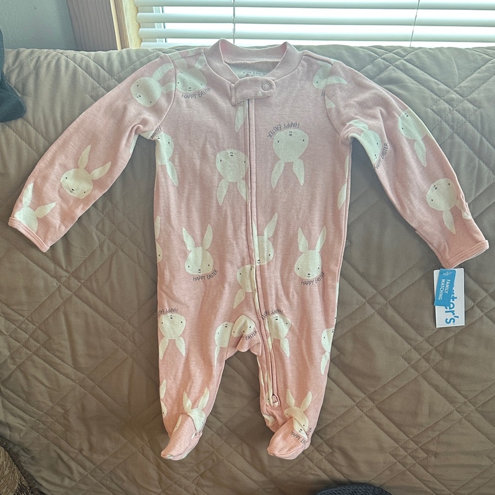 Happy Easter Baby Carter's Pink Bunny Print Footed One-Piece